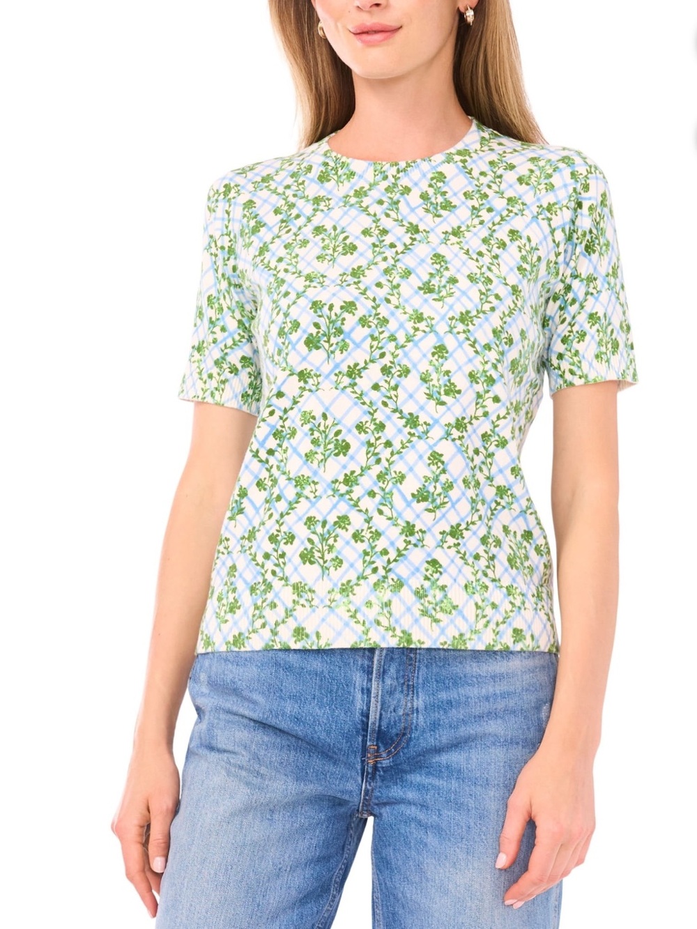 Vince Camuto Floral Short Sleeves Sweater L NWT